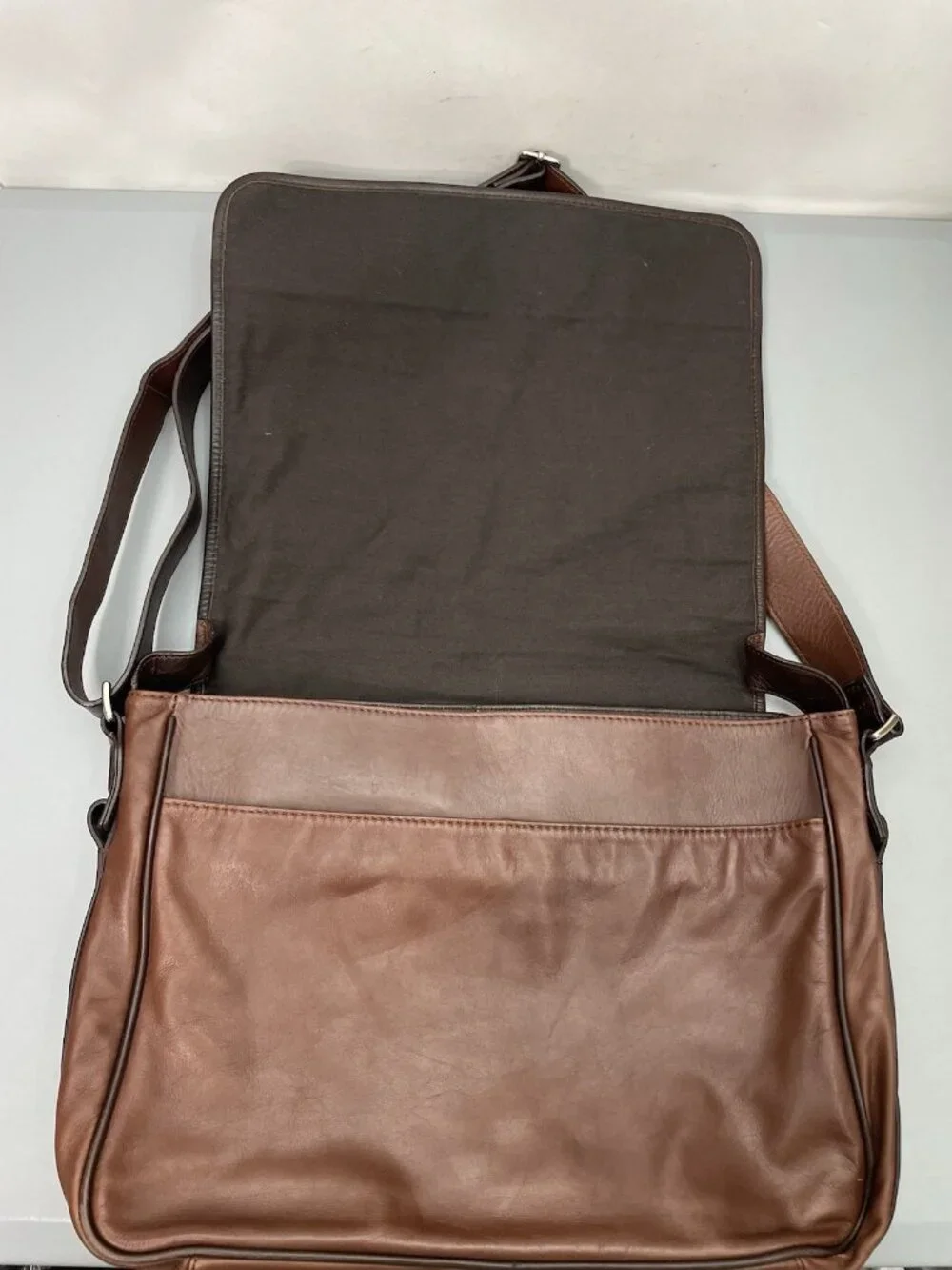 Cole Haan Messenger Shoulder Bag Laptop Computer Brown Soft Supple Leather